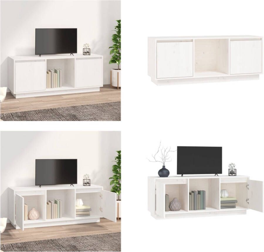 VidaXL Tv-meubel 110-5x35x44 cm massief grenenhout wit Tv-meubel Tv-meubelen Televisiekast Tv-kast