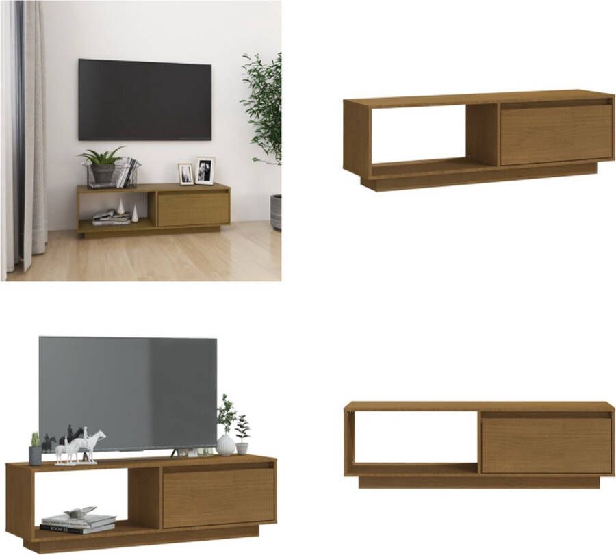 VidaXL Tv-meubel 110x30x33-5 cm massief grenenhout honingbruin Tv-meubel Tv-meubels Tv-kast Tv-kasten