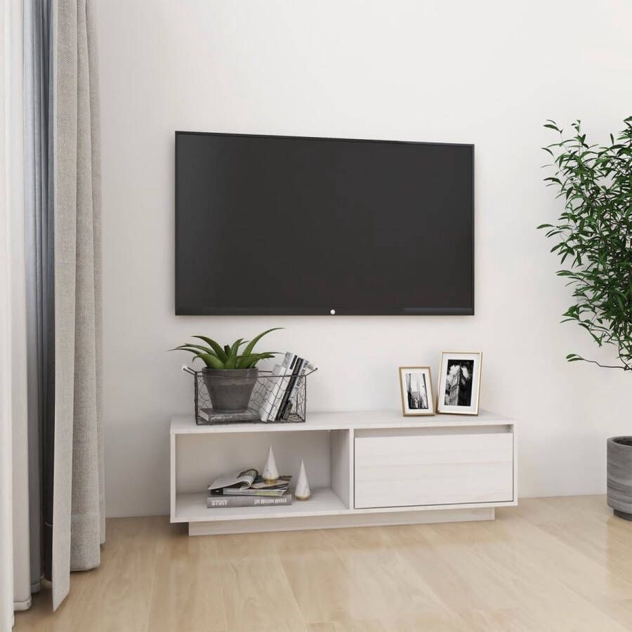 VidaXL -Tv-meubel-110x30x33 5-cm-massief-grenenhout-wit