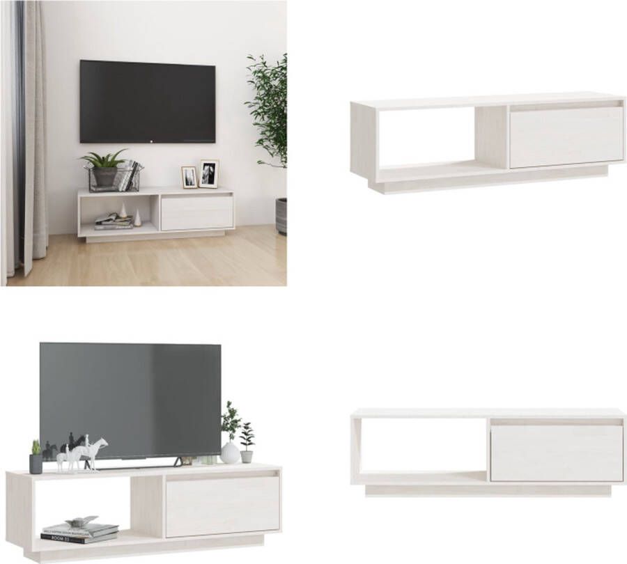 VidaXL Tv-meubel 110x30x33-5 cm massief grenenhout wit Tv-meubel Tv-meubels Tv-kast Tv-kasten