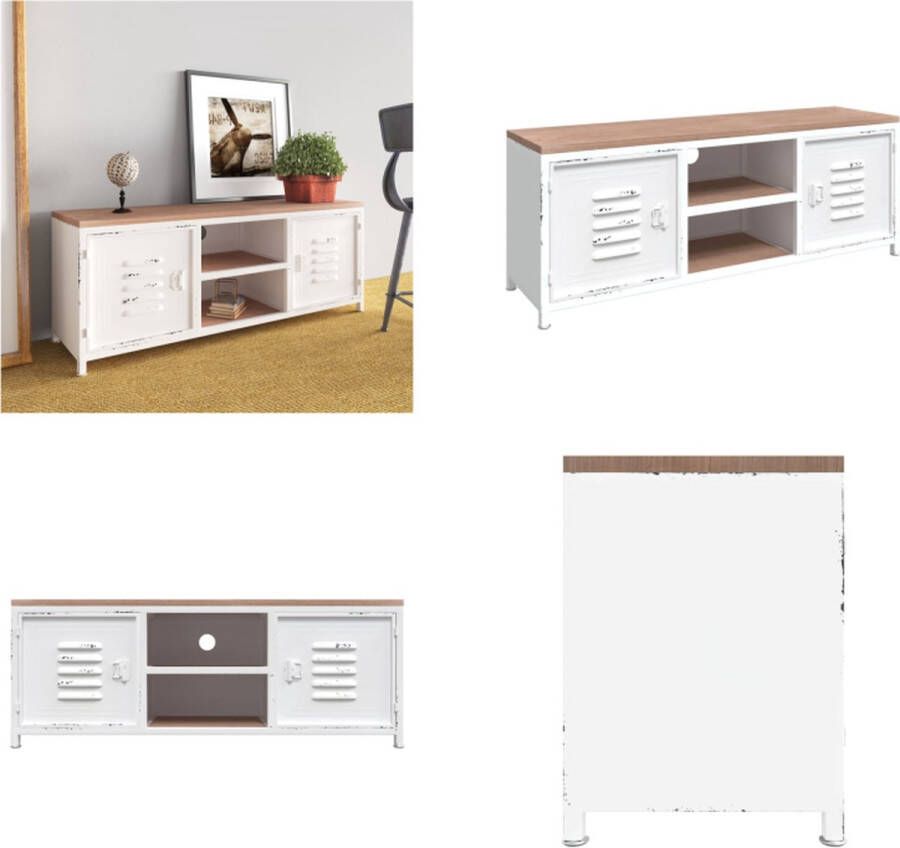 VidaXL Tv-meubel 110x30x40 cm ijzer en massief vurenhout wit Tv-kast Tv-kasten Tv-meubel Hifi-meubel