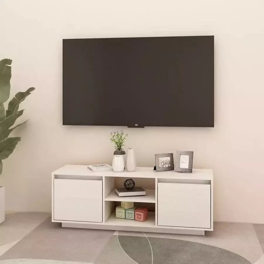 vidaXL Tv meubel 110x30x40 cm massief grenen wit
