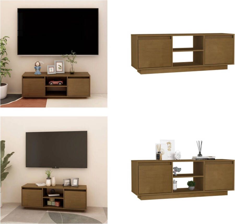 VidaXL Tv-meubel 110x30x40 cm massief grenenhout honingbruin Tv-meubel Tv-meubels Tv-kast Tv-kasten