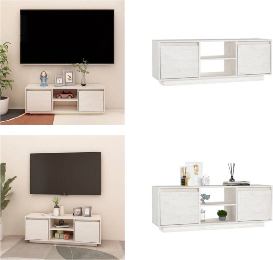 vidaXL Tv-meubel 110x30x40 cm massief grenenhout wit Tv-meubel Tv-meubels Tv-kast Tv-kasten