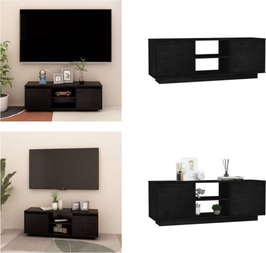 VidaXL Tv-meubel 110x30x40 cm massief grenenhout zwart Tv-meubel Tv-meubels Tv-kast Tv-kasten