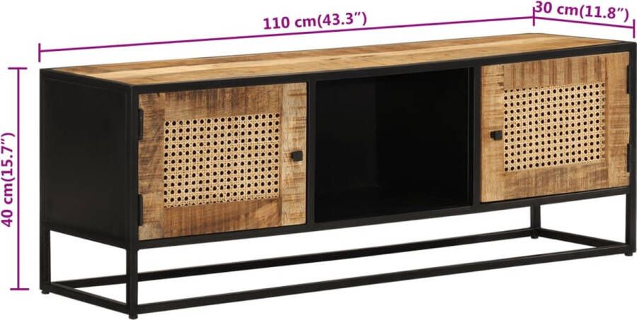 VidaXL -Tv-meubel-110x30x40-cm-massief-ruw-mangohout-en-ijzer - Foto 1