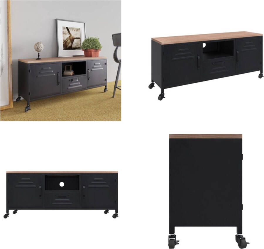 VidaXL Tv-meubel 110x30x43 cm ijzer en massief vurenhout zwart Tv-kast Tv-kasten Tv-meubel Hifi-meubel