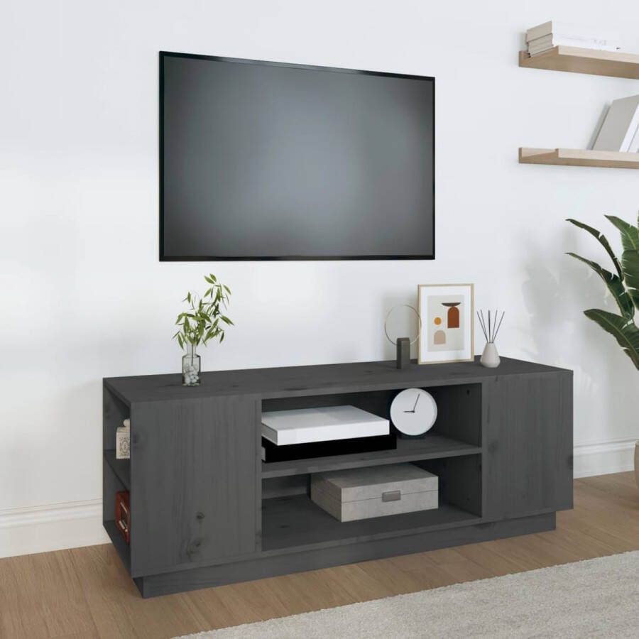 VidaXL -Tv-meubel-110x35x40 5-cm-massief-grenenhout-grijs - Foto 1