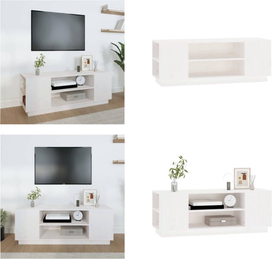 VidaXL Tv-meubel 110x35x40 5 cm massief grenenhout wit Tv-kast Tv-kasten Tv-meubel Met LED-verlichting
