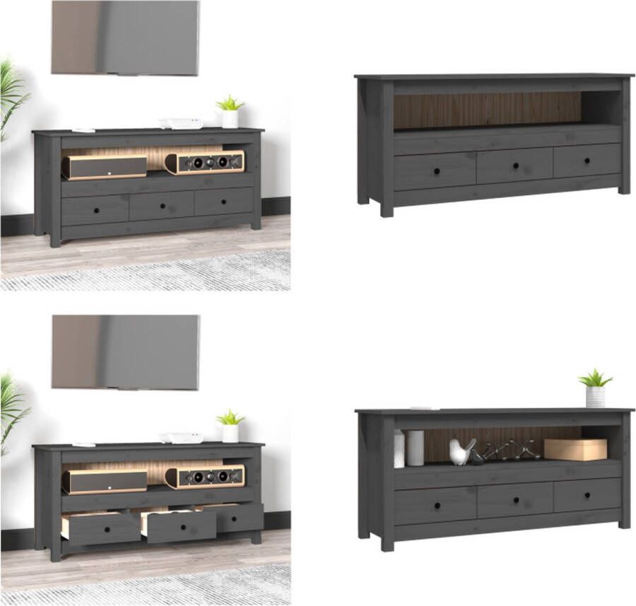 VidaXL Tv-meubel 114x35x52 cm massief grenenhout grijs Tv-meubel Tv-meubels Tv Standaard Tv Unit