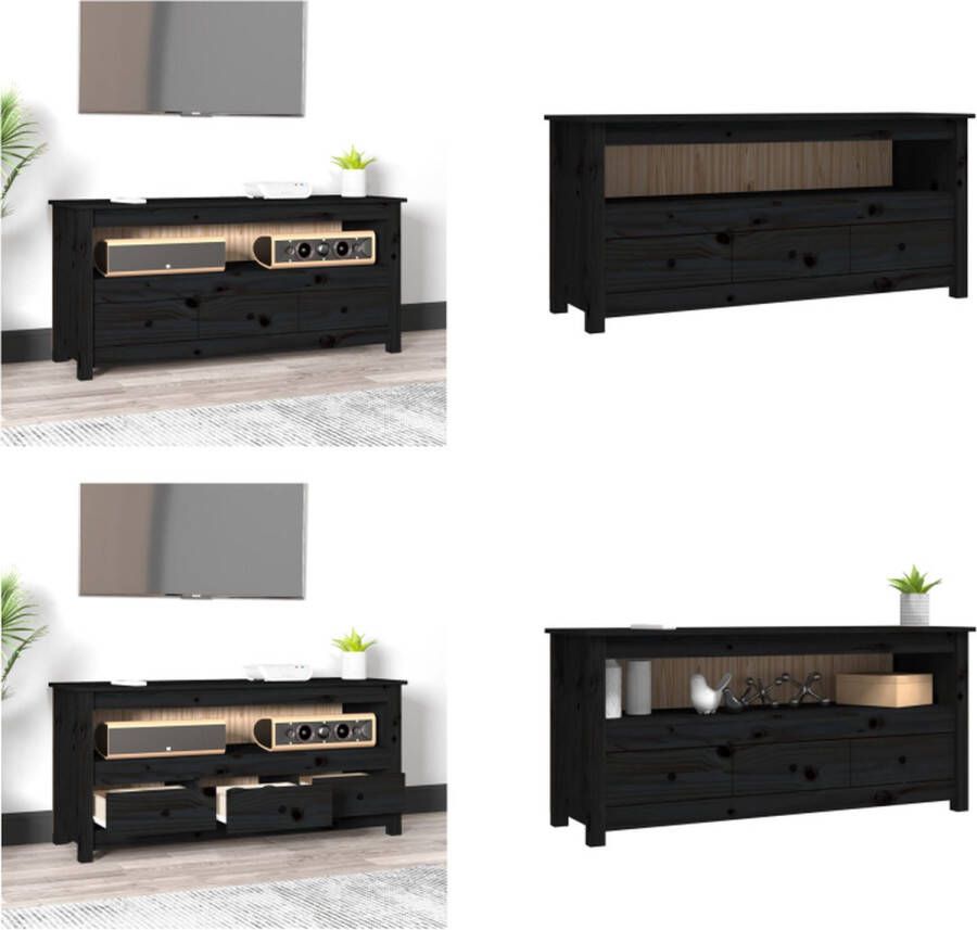 VidaXL Tv-meubel 114x35x52 cm massief grenenhout zwart Tv-meubel Tv-meubels Tv Standaard Tv Unit