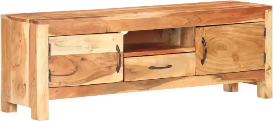 VidaXL Klassiek Houten TV-Meubel van Massief Acaciahout Natuurlijke Afwerking Ruime Opslag (116x30x40 cm)