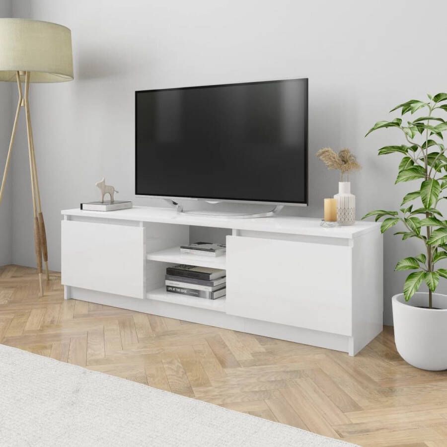 VidaXL -Tv-meubel-120x30x35 5-cm-bewerkt-hout-hoogglans-wit