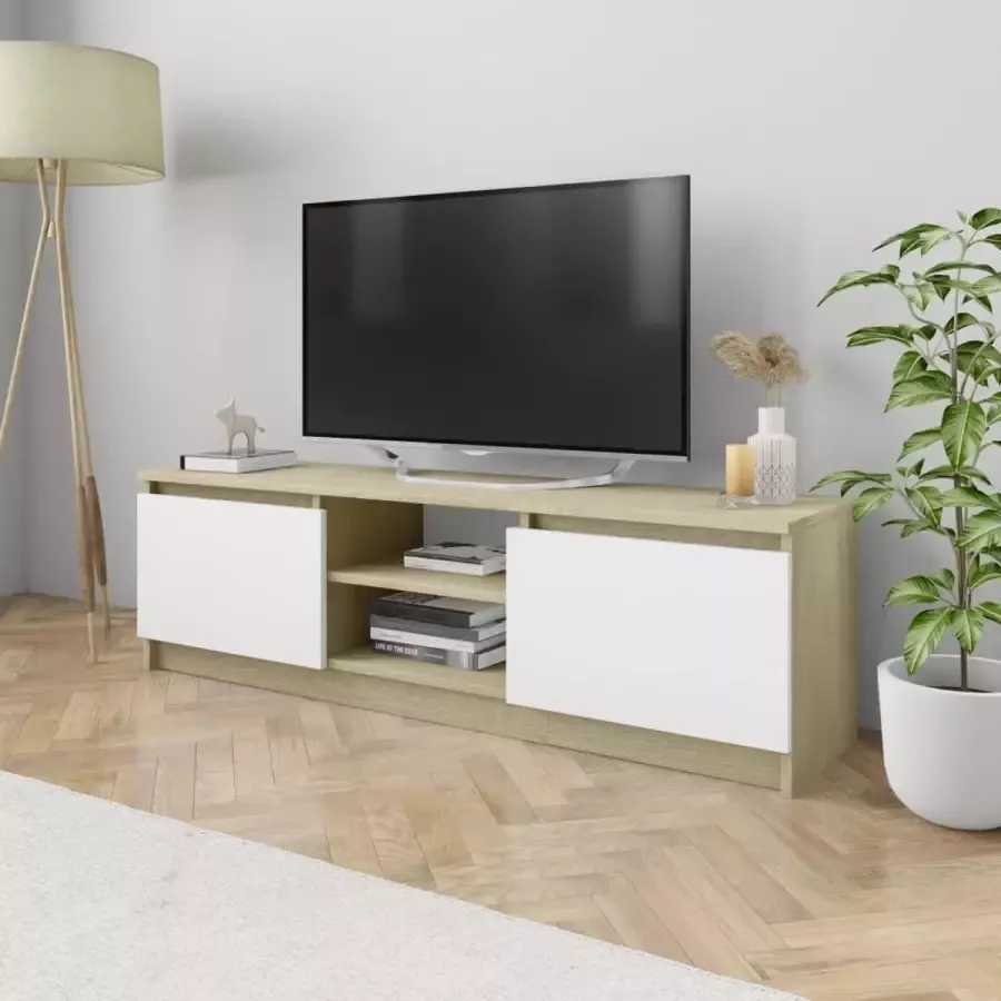 vidaXL Tv meubel 120x30x35 5 cm spaanplaat kleur wit en eiken