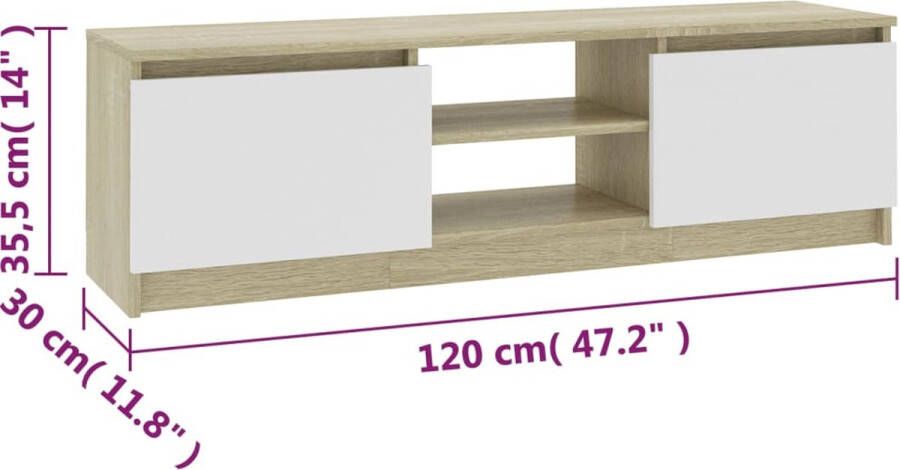 VidaXL -Tv-meubel-120x30x35 5cm-bewerkt-hout-wit-en-sonoma-eikenkleurig - Foto 5