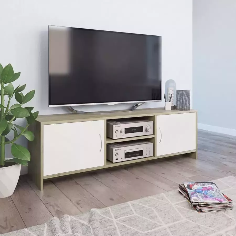 VidaXL -Tv-meubel-120x30x37 5cm-bewerkt-hout-wit-en-sonoma-eikenkleurig - Foto 1
