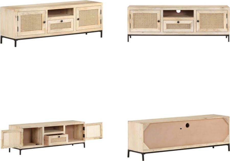 VidaXL -Tv-meubel-120x30x40-cm-massief-mangohout-en-natuurlijk-riet