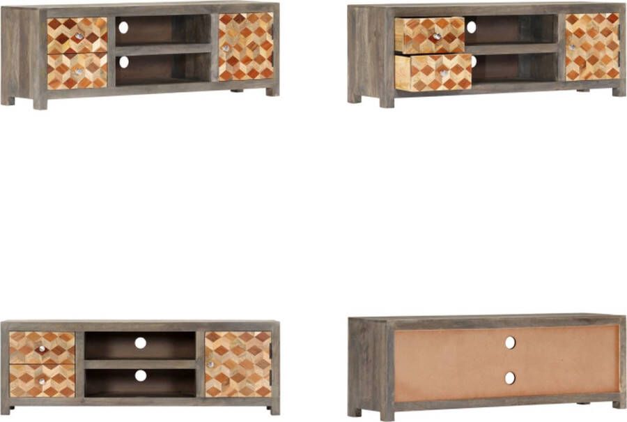 VidaXL Tv-meubel 120x30x40 cm massief mangohout grijs Tv-meubel Tv-meubels Tv-kast Tv-kasten