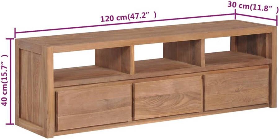 VidaXL -Tv-meubel-120x30x40-cm-teakhout-met-natuurlijke-afwerking - Foto 3