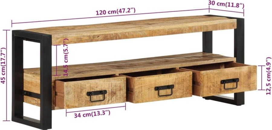 VidaXL -Tv-meubel-120x30x45-cm-massief-mangohout - Foto 2