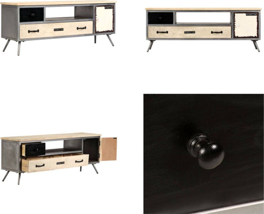VidaXL Tv-meubel 120x30x45 cm massief mangohout en staal Tv-kast Tv-kasten Tv-standaard Tv-standaarden