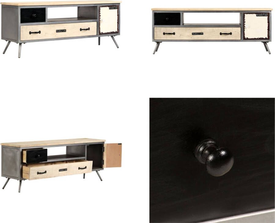 vidaXL Tv-meubel 120x30x45 cm massief mangohout en staal Tv-kast Tv-kasten Tv-standaard Tv-standaarden