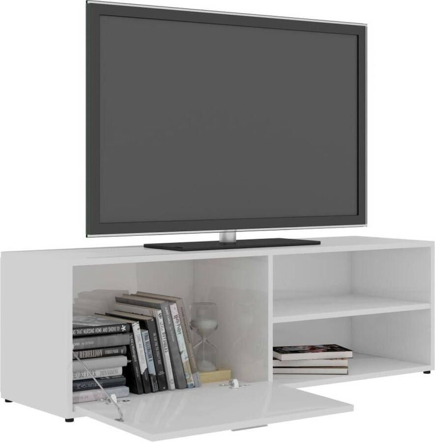 VidaXL -Tv-meubel-120x34x37-cm-bewerkt-hout-hoogglans-wit - Foto 2