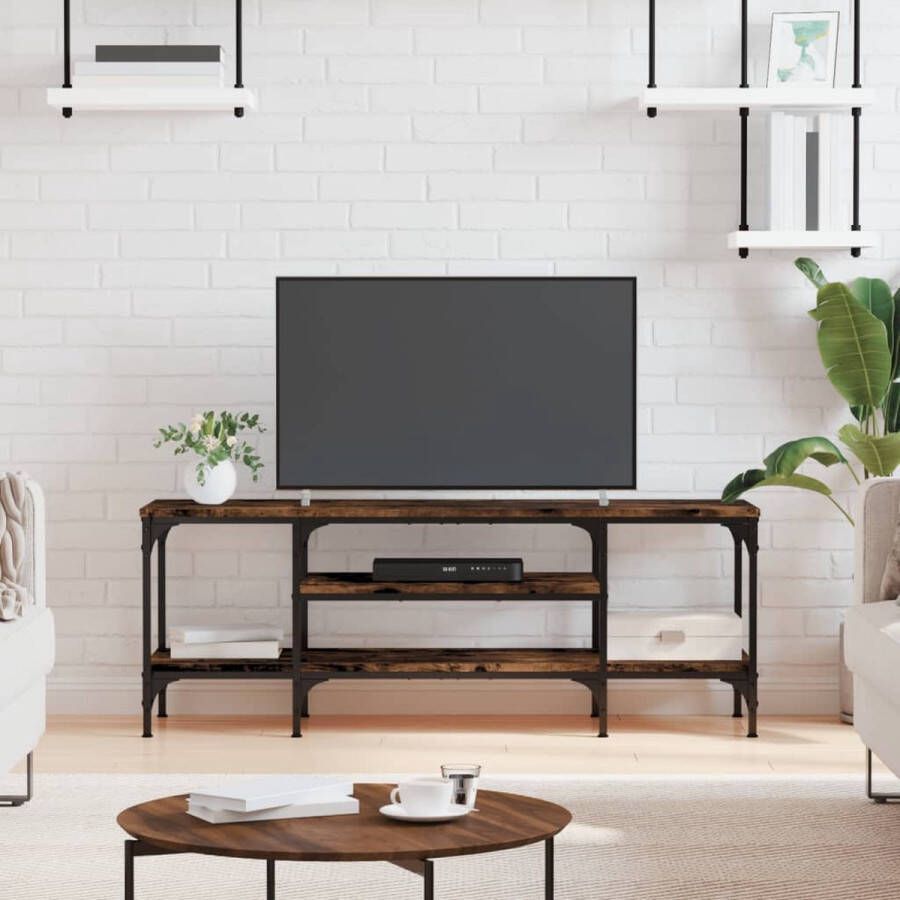 VidaXL -Tv-meubel-121x35x45-cm-bewerkt-hout-en-ijzer-gerookt-eikenkleur - Foto 4