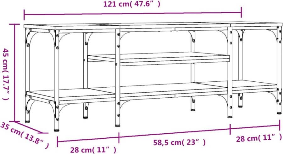 VidaXL -Tv-meubel-121x35x45-cm-bewerkt-hout-en-ijzer-grijs-sonoma-eiken - Foto 1