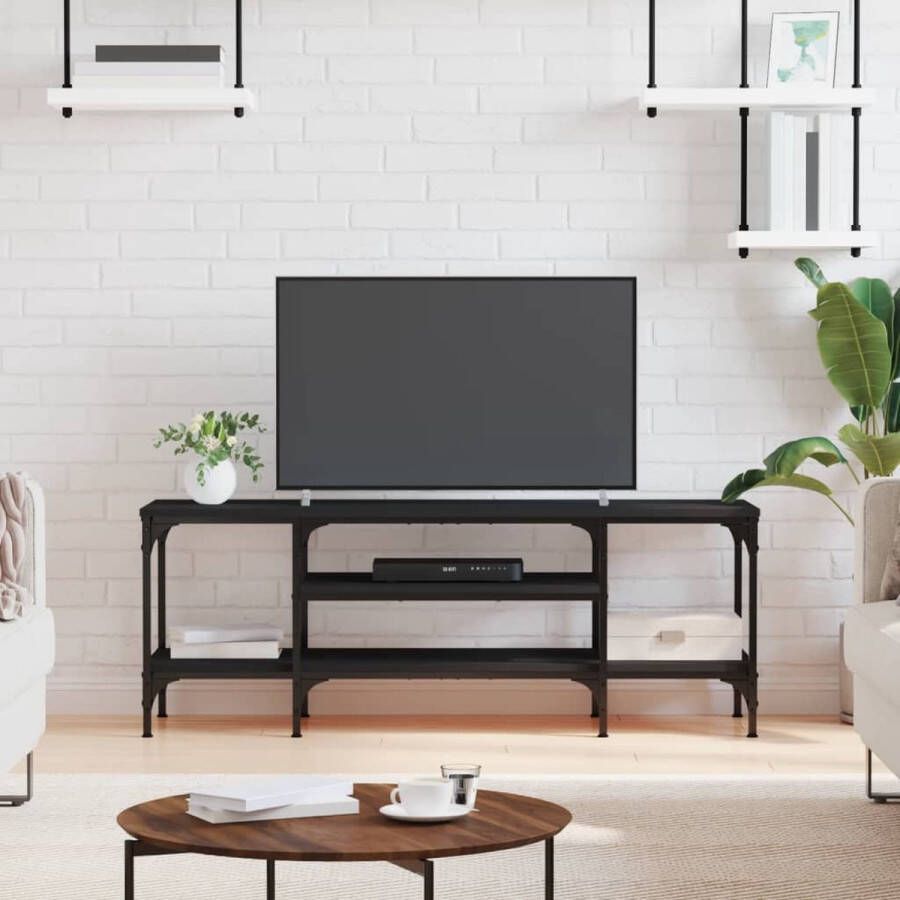 VidaXL -Tv-meubel-121x35x45-cm-bewerkt-hout-en-ijzer-zwart - Foto 4