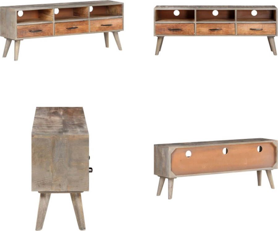 VidaXL Tv-meubel 130x35x51 cm massief ruw mangohout grijs Tv-kast Tv-kasten Tv-standaard Tv-standaarden