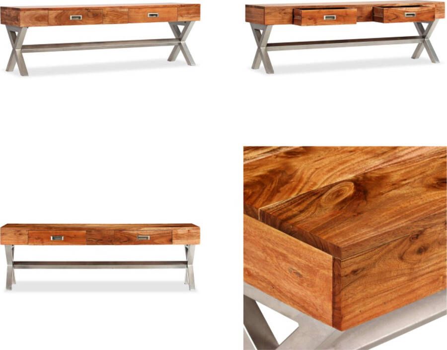 VidaXL Tv-meubel 140 cm massief acaciahout met sheesham afwerking Tv-meubel Tv-meubels Tv-meubelen Tv-meubilair