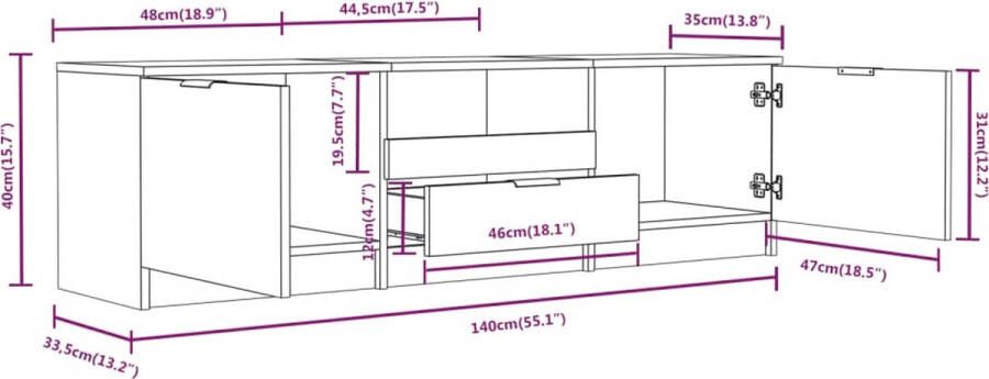 VidaXL -Tv-meubel-140x35x40-cm-bewerkt-hout-hoogglans-wit - Foto 3