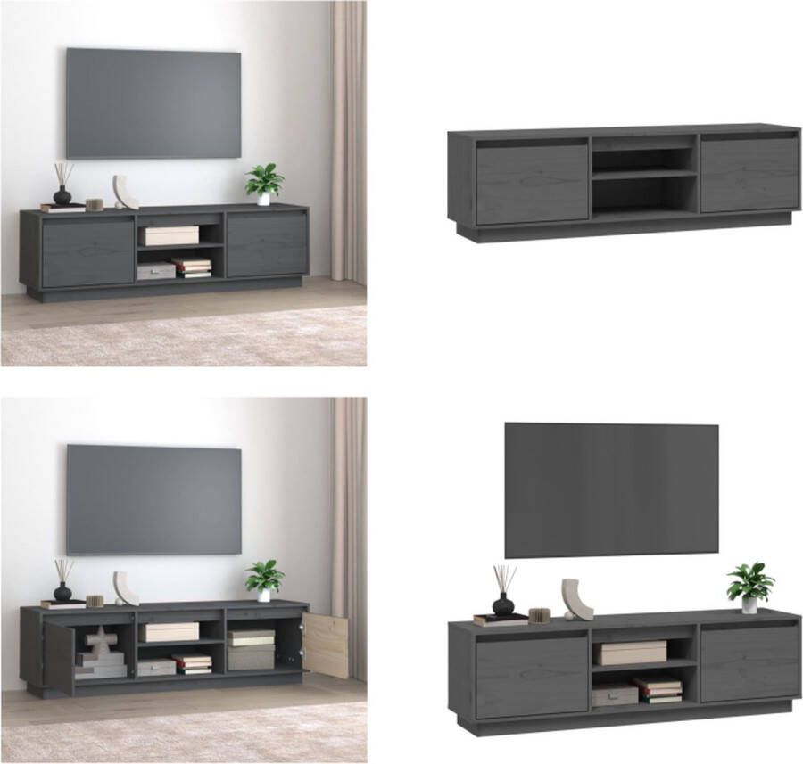 vidaXL Tv-meubel 140x35x40 cm massief grenenhout grijs Tv Meubel Tv Meubels Tv Kast Tv Kasten