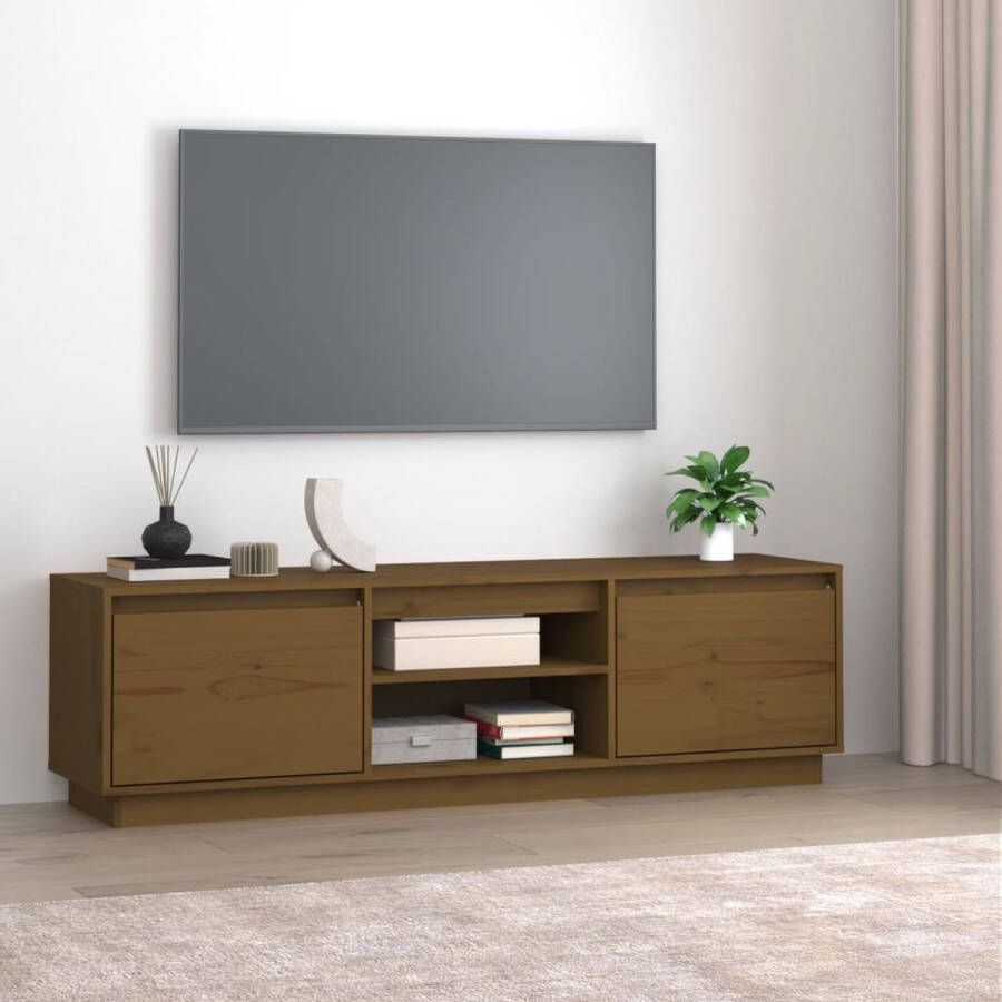 VidaXL -Tv-meubel-140x35x40-cm-massief-grenenhout-honingbruin - Foto 3