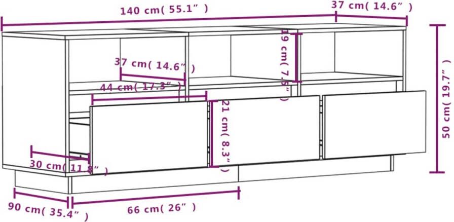 VidaXL -Tv-meubel-140x37x50-cm-massief-grenenhout-grijs - Foto 3