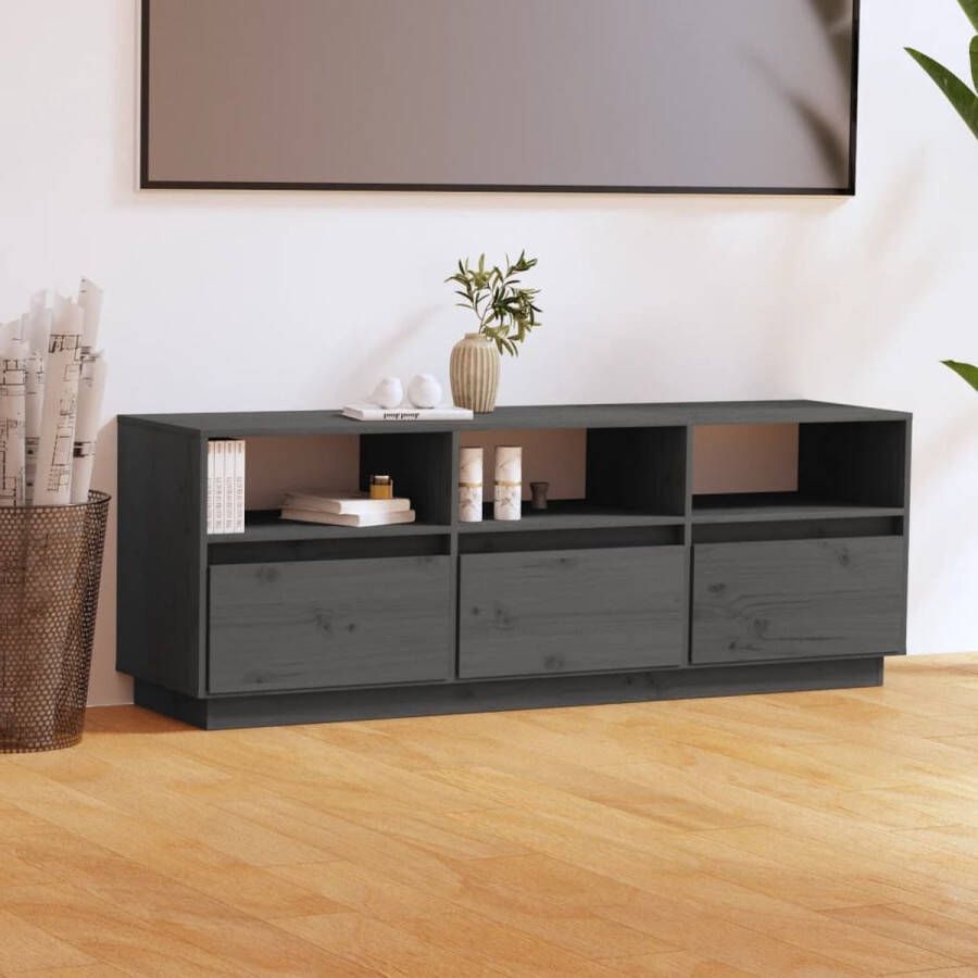 VidaXL -Tv-meubel-140x37x50-cm-massief-grenenhout-grijs