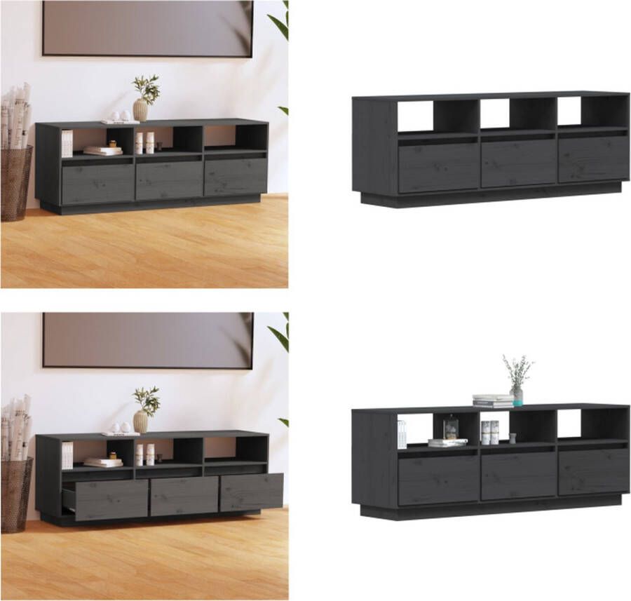 VidaXL Tv-meubel 140x37x50 cm massief grenenhout grijs Tv-meubel Tv-meubelen Opbergkast Televisiekast