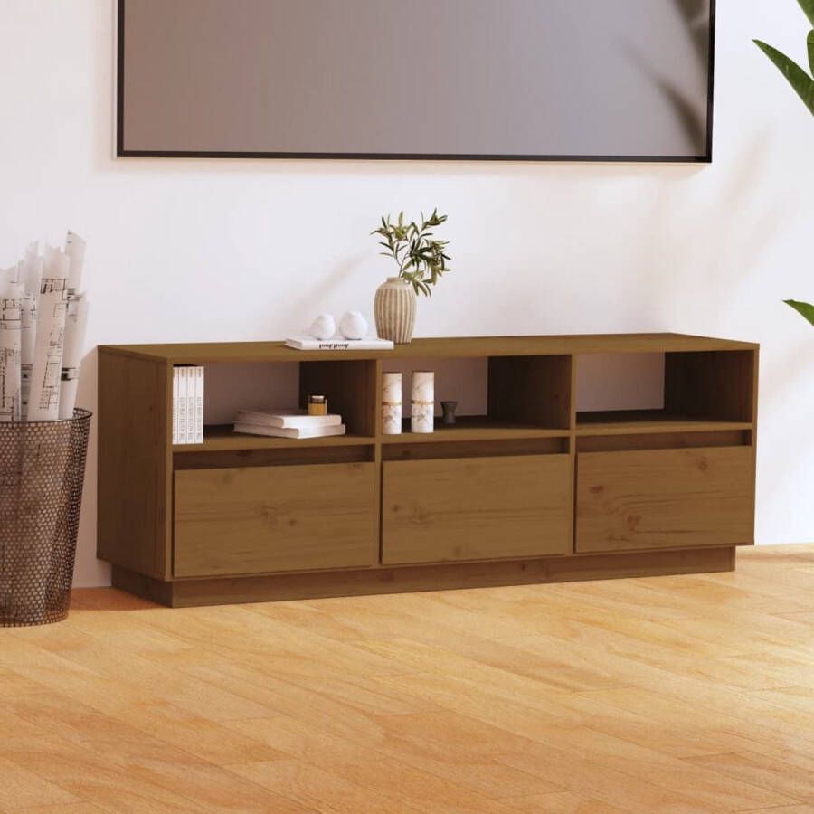 VidaXL -Tv-meubel-140x37x50-cm-massief-grenenhout-honingbruin