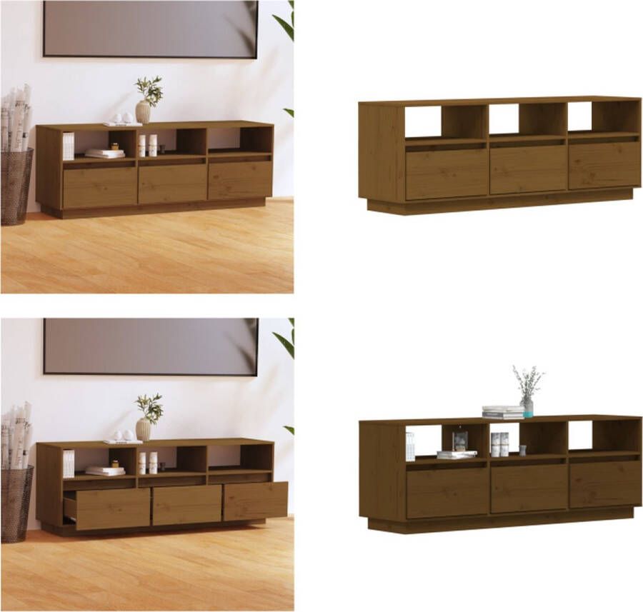 VidaXL Tv-meubel 140x37x50 cm massief grenenhout honingbruin Tv-meubel Tv-meubelen Opbergkast Televisiekast