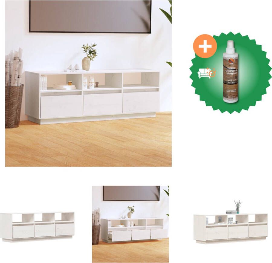 VidaXL Tv-meubel 140x37x50 cm massief grenenhout wit Kast Inclusief Houtreiniger en verfrisser