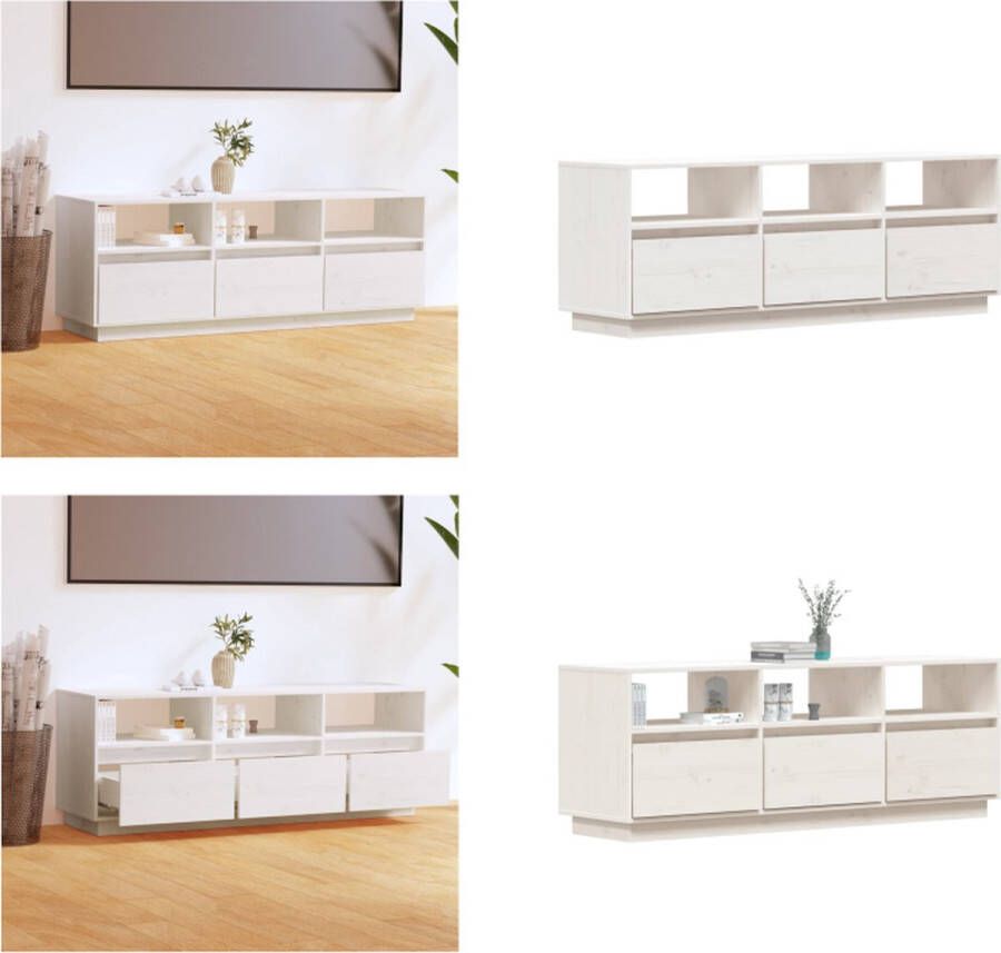 VidaXL Tv-meubel 140x37x50 cm massief grenenhout wit Tv-meubel Tv-meubelen Opbergkast Televisiekast