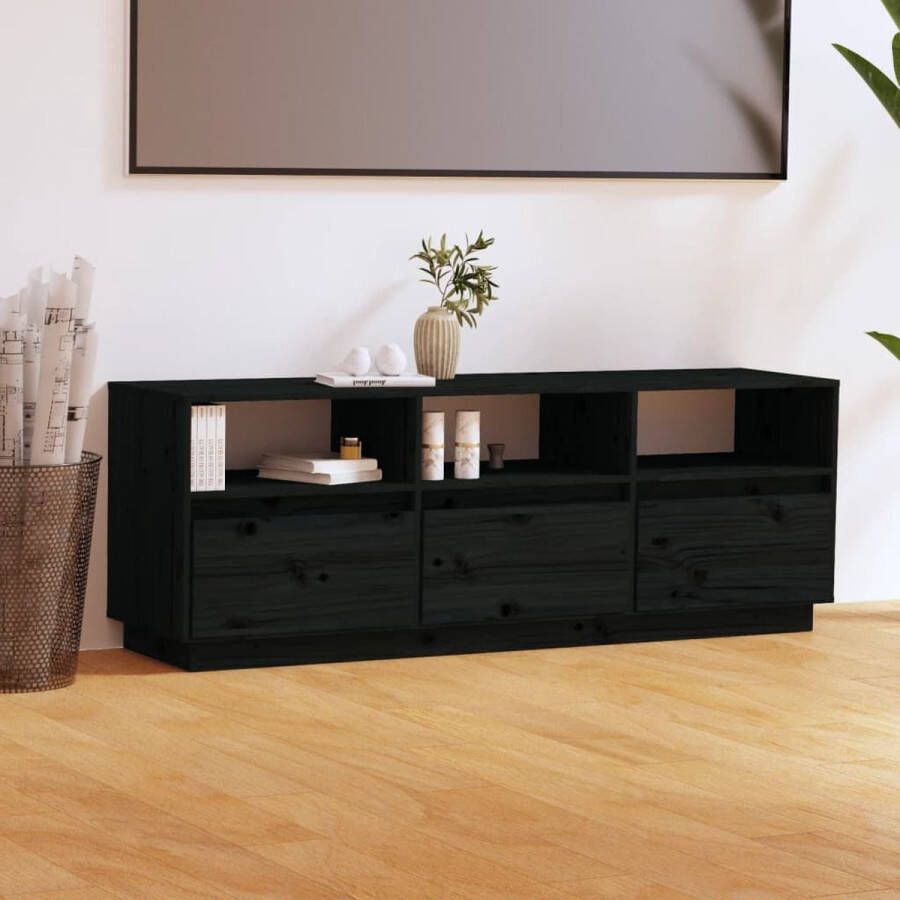 VidaXL -Tv-meubel-140x37x50-cm-massief-grenenhout-zwart
