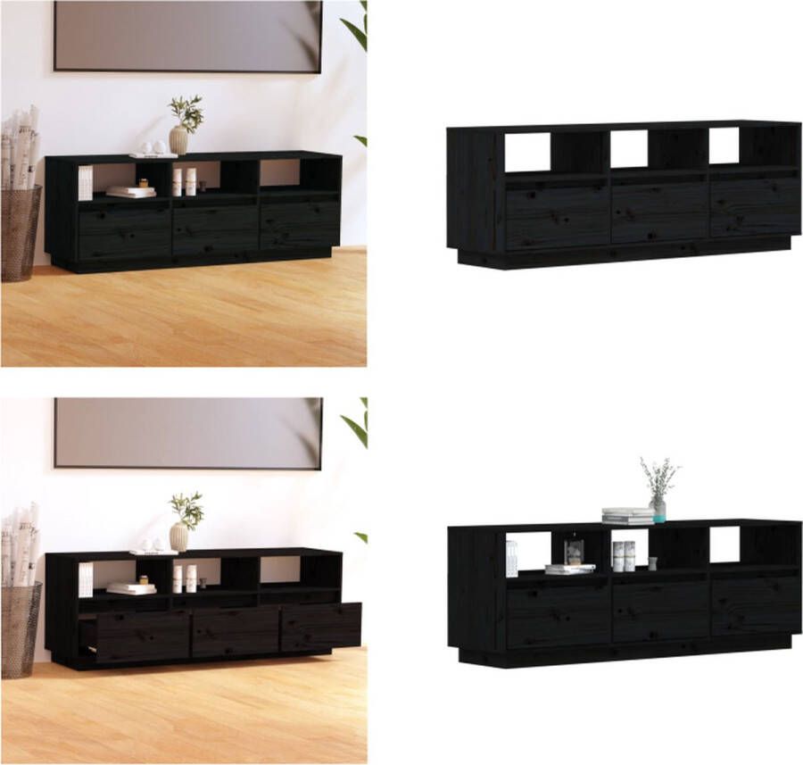 VidaXL Tv-meubel 140x37x50 cm massief grenenhout zwart Tv-meubel Tv-meubelen Opbergkast Televisiekast
