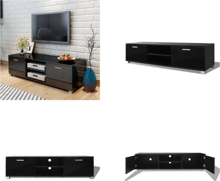 VidaXL Tv-meubel 140x40-3x34-7 cm hoogglans zwart Tv-kast Tv-kasten Hifi-kast Hifi-kasten