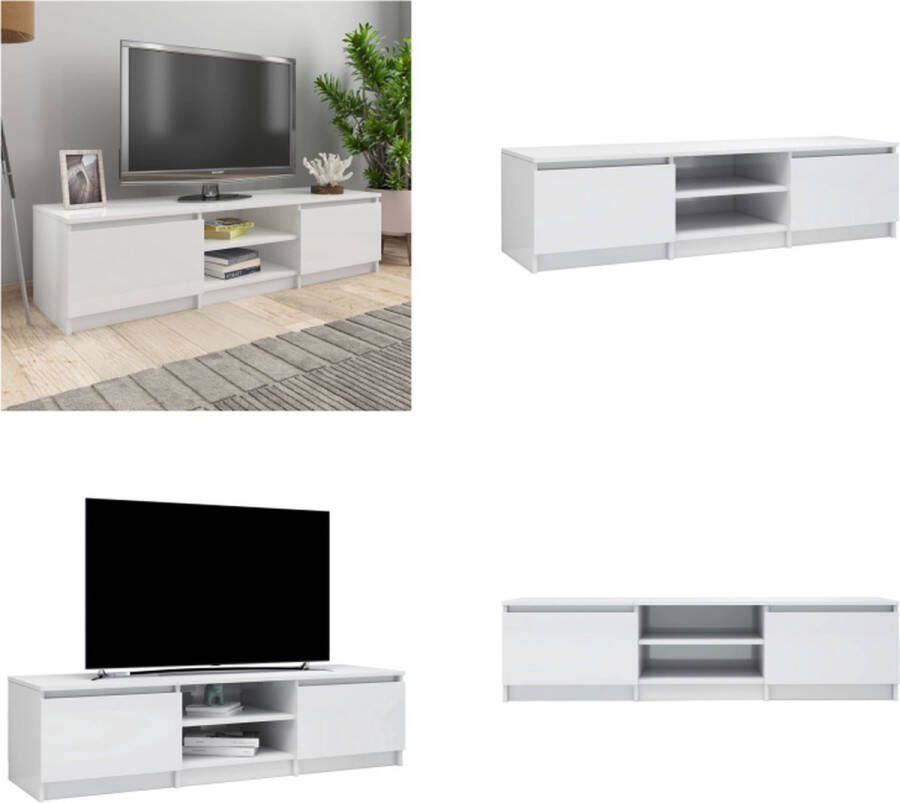 VidaXL Tv-meubel 140x40x35-5 cm bewerkt hout hoogglans wit Tv-meubel Tv-meubels Tv-meubelen Tv-meubilair