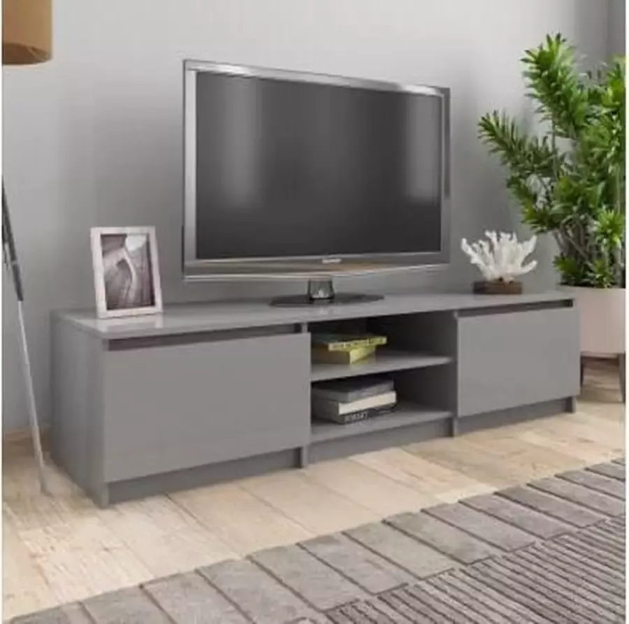 VidaXL -Tv-meubel-140x40x35 5-cm-bewerkt-hout-hoogglans-grijs - Foto 2