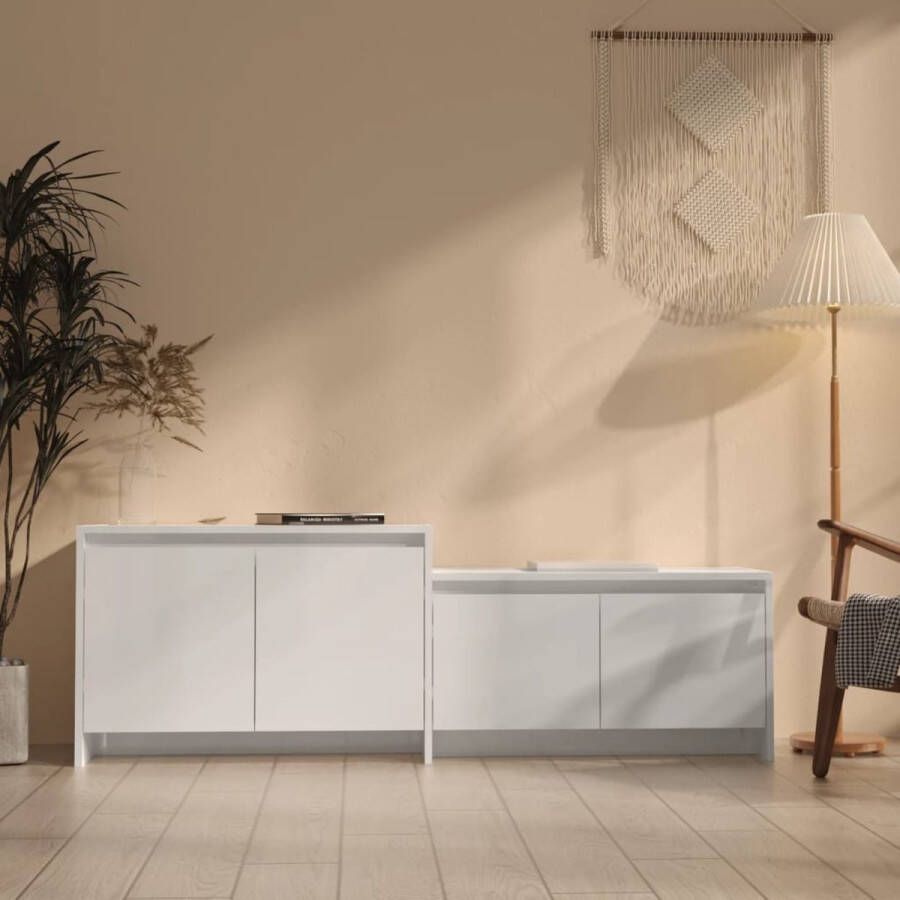 VidaXL -Tv-meubel-146 5x35x50-cm-bewerkt-hout-hoogglans-wit