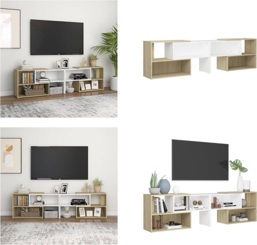 VidaXL Tv-meubel 149x30x52 cm spaanplaat wit en sonoma eikenkleurig Tv-meubel Tv-meubels Tv-kast Tv-kasten