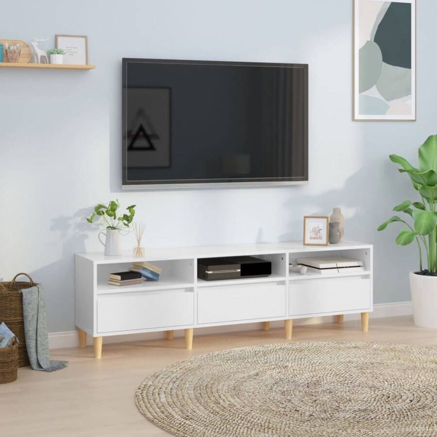 VidaXL -Tv-meubel-150x30x44 5-cm-bewerkt-hout-hoogglans-wit - Foto 1